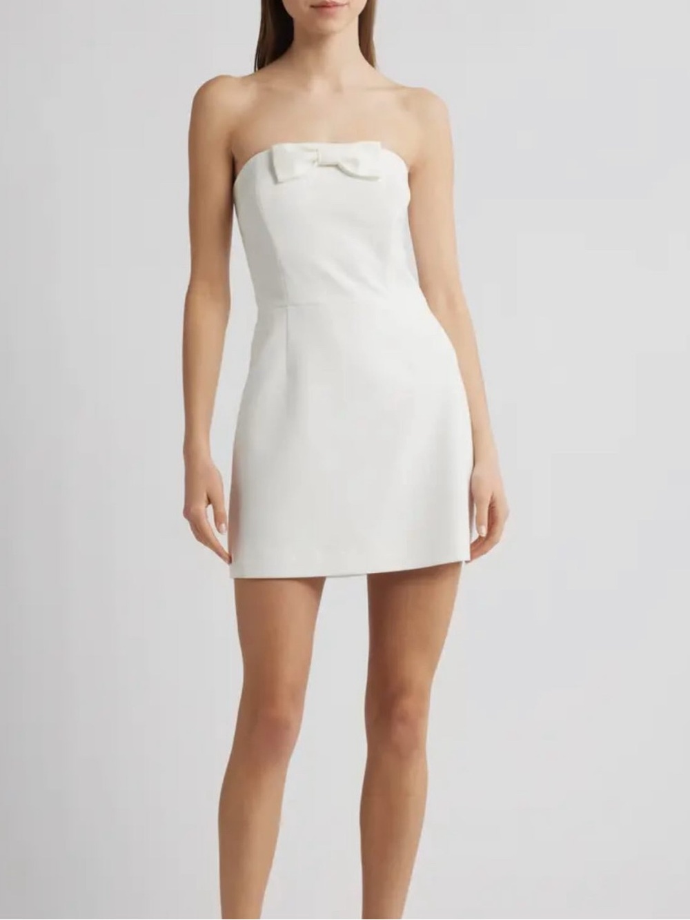 French Connection Ivory Strapless Mini Dress with Front Bow